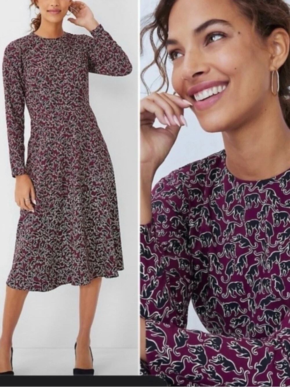 NWT Ann Taylor Panther Print Work Dress Modest Professional Midi Womens 10